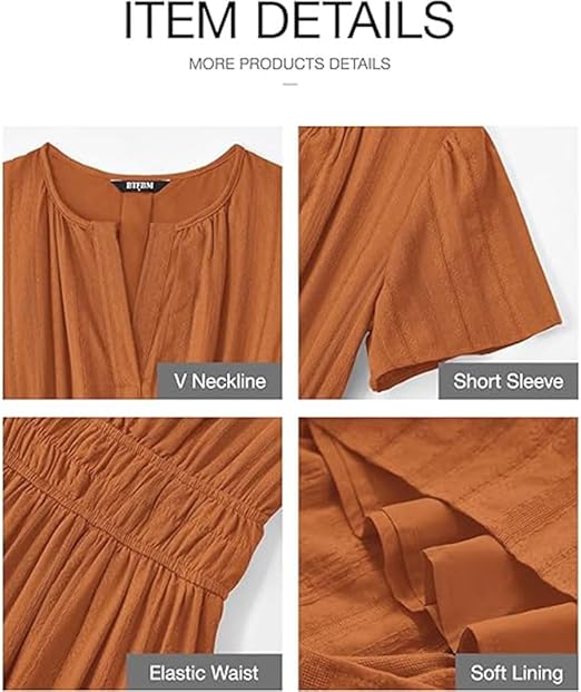 🔥 Bestseller | Lässiges Maxikleid für Damen, Sommer 2026, leicht, Kurzarm, V-Ausschnitt, Boho-Stil mit Taschen