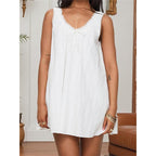 🔥 Bestseller | Weißes, schwingendes Minikleid für Damen mit Rundhalsausschnitt, lässigem Strandkleid, Rüschen und Karomuster