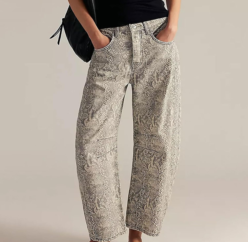 ⚡Vente Flash : Jean Large Imprimé Floral Boho pour Femme CHOUYATOU – Rose Doux, Coupe Ample Y2K, Jean Taille Moyenne