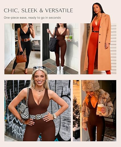 🔥 Bestseller | Shapewear-Jumpsuit mit tiefem V-Ausschnitt, Bruststütze, atmungsaktivem, hochgeschnittenem Bund und Bauchkontrolle