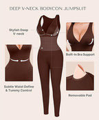 🔥 Bestseller | Shapewear-Jumpsuit mit tiefem V-Ausschnitt, Bruststütze, atmungsaktivem, hochgeschnittenem Bund und Bauchkontrolle