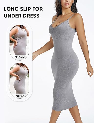 🔥 Bestseller | Nahtloses Maxikleid mit Spaghettiträgern, V-Ausschnitt und integrierter Formgebung