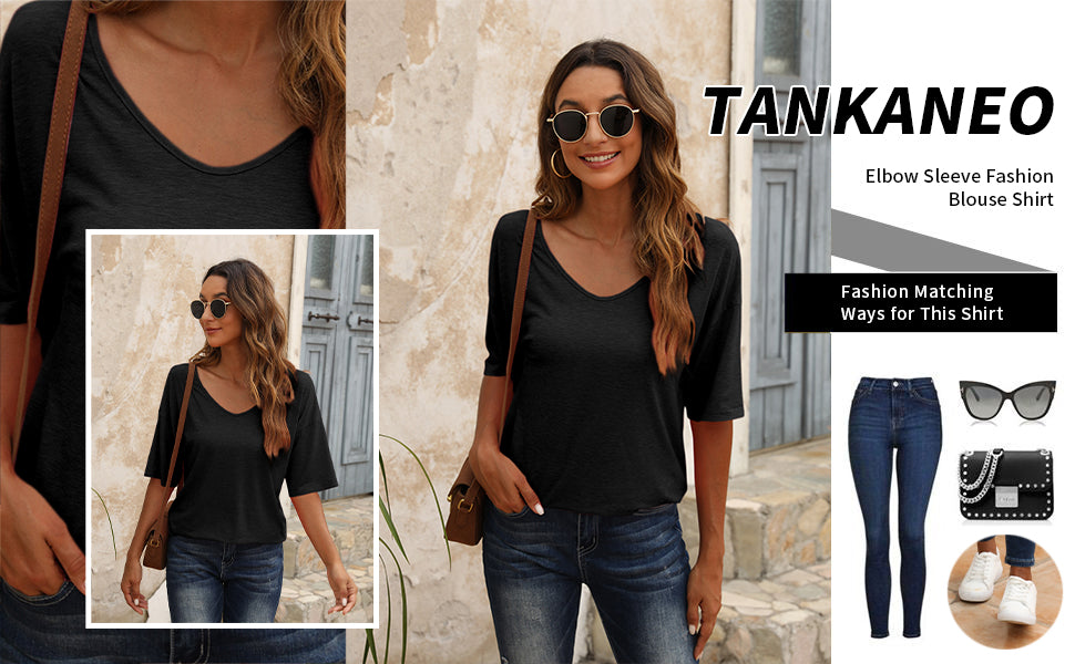 🔥 Best Seller | Women's Women Soft V Neck Tshirt Half Sleeve Lightweight Solid Color Loose Fit Minimalist Top Casual Comfortable Simple Womenswear shirts