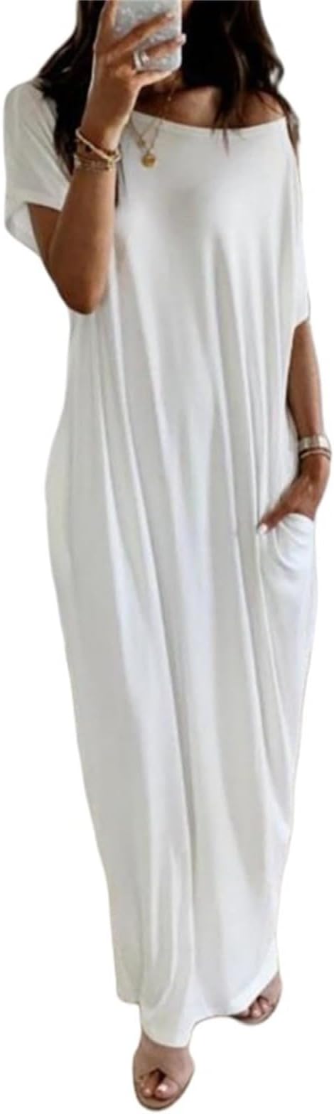 Women's Solid Color Batwing Sleeve Lounge Dress, Casual Comfy Short Sleeve Nightdress for Daily Wear, Ladies Sleepwear for All Seasons