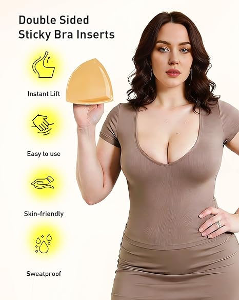 🔥 Best Seller | Invisible Lift - Patented Sticky Fashion Bra Inserts Prevents Nipple Slips No Sewing Required Low Cut Tops Womenswear