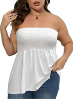 ⚡Flash Sale 👍Plus Size Solid Ruffle Hem Shirred Tube Top, Boho Fashion Chic Style Tops, Lady Strapless Top, Womenswear, Casual Sleeveless Strapless Black Top