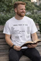⚡Flash Sale 👍JESUS PAID IT ALL Graphic Print Tee - Soft, Breathable, Casual Short Sleeve T-Shirt for Men - Perfect for Summer, Outdoor Activities, and Faith-Based Events