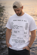 ⚡Flash Sale 👍JESUS PAID IT ALL Graphic Print Tee - Soft, Breathable, Casual Short Sleeve T-Shirt for Men - Perfect for Summer, Outdoor Activities, and Faith-Based Events