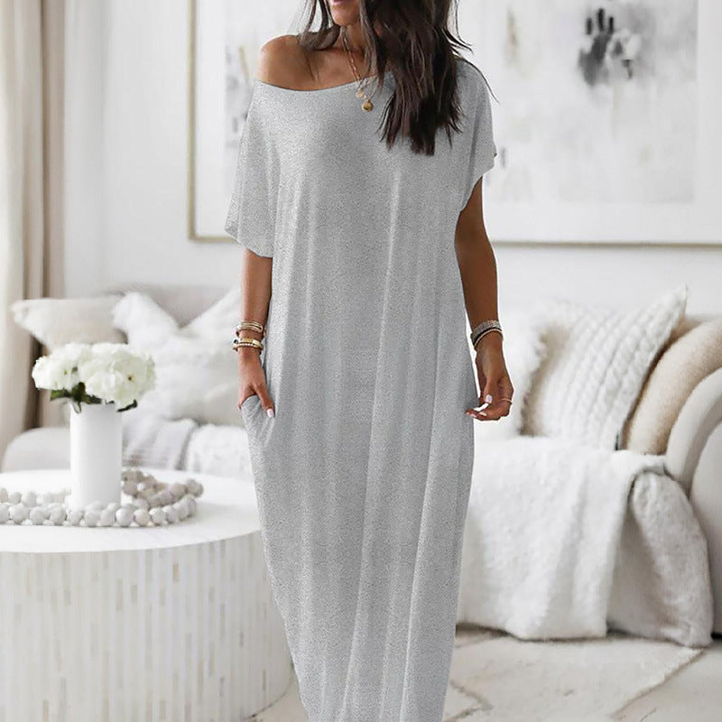 ⚡Flash Sale 👍Women's Solid Color Batwing Sleeve Lounge Dress, Casual Comfy Short Sleeve Nightdress for Daily Wear, Ladies Sleepwear for All Seasons