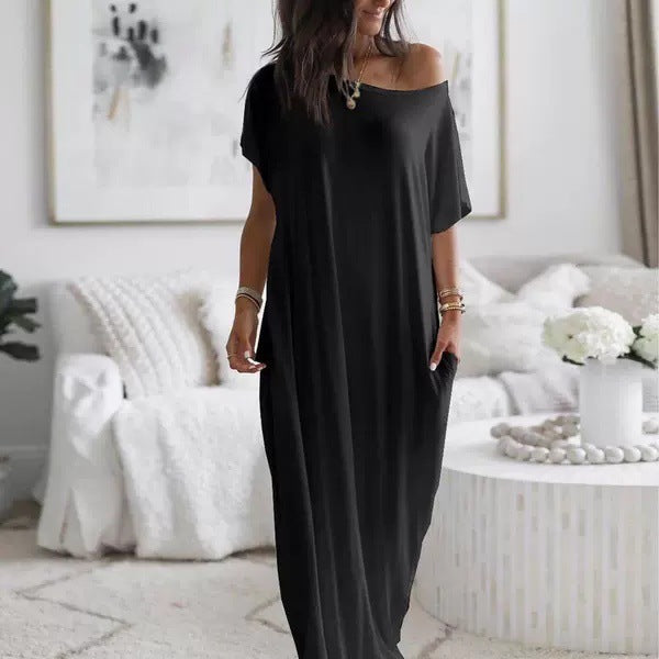 ⚡Flash Sale 👍Women's Solid Color Batwing Sleeve Lounge Dress, Casual Comfy Short Sleeve Nightdress for Daily Wear, Ladies Sleepwear for All Seasons