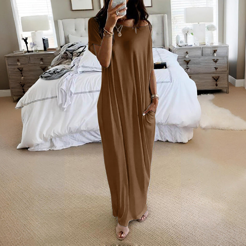 ⚡Flash Sale 👍Women's Solid Color Batwing Sleeve Lounge Dress, Casual Comfy Short Sleeve Nightdress for Daily Wear, Ladies Sleepwear for All Seasons