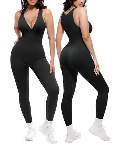 🔥 Bestseller | Shapewear-Jumpsuit mit tiefem V-Ausschnitt, Bruststütze, atmungsaktivem, hochgeschnittenem Bund und Bauchkontrolle