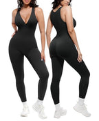 🔥 Bestseller | Shapewear-Jumpsuit mit tiefem V-Ausschnitt, Bruststütze, atmungsaktivem, hochgeschnittenem Bund und Bauchkontrolle