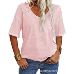 🔥 Best Seller | Women's Women Soft V Neck Tshirt Half Sleeve Lightweight Solid Color Loose Fit Minimalist Top Casual Comfortable Simple Womenswear shirts