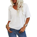 🔥 Best Seller | Women's Women Soft V Neck Tshirt Half Sleeve Lightweight Solid Color Loose Fit Minimalist Top Casual Comfortable Simple Womenswear shirts