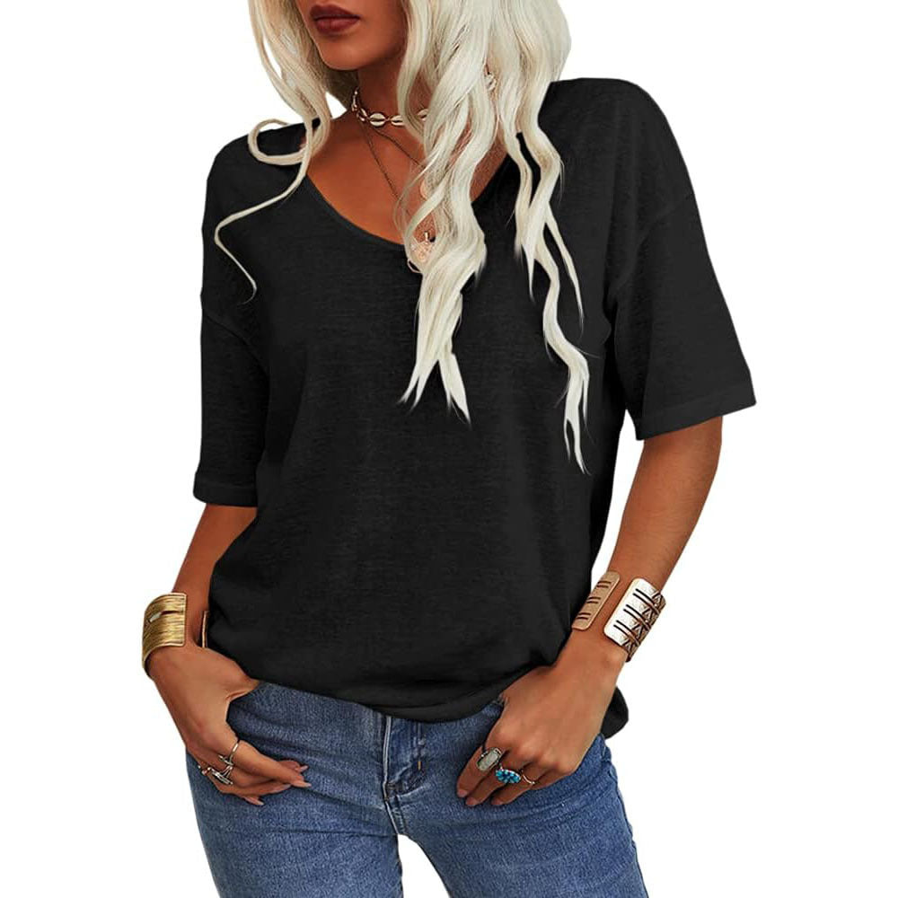 🔥 Best Seller | Women's Women Soft V Neck Tshirt Half Sleeve Lightweight Solid Color Loose Fit Minimalist Top Casual Comfortable Simple Womenswear shirts