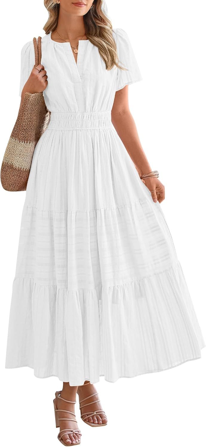 🔥 Meilleure vente | Robe maxi décontractée été 2026 pour femme, légère, manches courtes, col en V, style bohème, avec poches