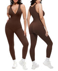 🔥 Bestseller | Shapewear-Jumpsuit mit tiefem V-Ausschnitt, Bruststütze, atmungsaktivem, hochgeschnittenem Bund und Bauchkontrolle