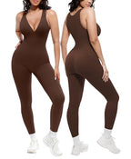 🔥 Bestseller | Shapewear-Jumpsuit mit tiefem V-Ausschnitt, Bruststütze, atmungsaktivem, hochgeschnittenem Bund und Bauchkontrolle
