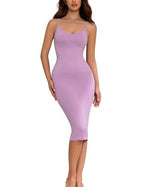 🔥 Bestseller | Nahtloses Maxikleid mit Spaghettiträgern, V-Ausschnitt und integrierter Formgebung