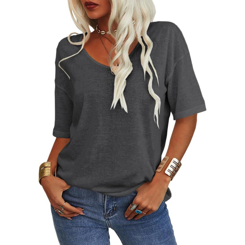 🔥 Best Seller | Women's Women Soft V Neck Tshirt Half Sleeve Lightweight Solid Color Loose Fit Minimalist Top Casual Comfortable Simple Womenswear shirts