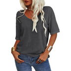🔥 Best Seller | Women's Women Soft V Neck Tshirt Half Sleeve Lightweight Solid Color Loose Fit Minimalist Top Casual Comfortable Simple Womenswear shirts