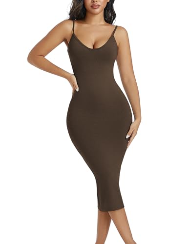 🔥 Bestseller | Nahtloses Maxikleid mit Spaghettiträgern, V-Ausschnitt und integrierter Formgebung