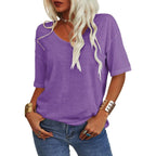 🔥 Best Seller | Women's Women Soft V Neck Tshirt Half Sleeve Lightweight Solid Color Loose Fit Minimalist Top Casual Comfortable Simple Womenswear shirts