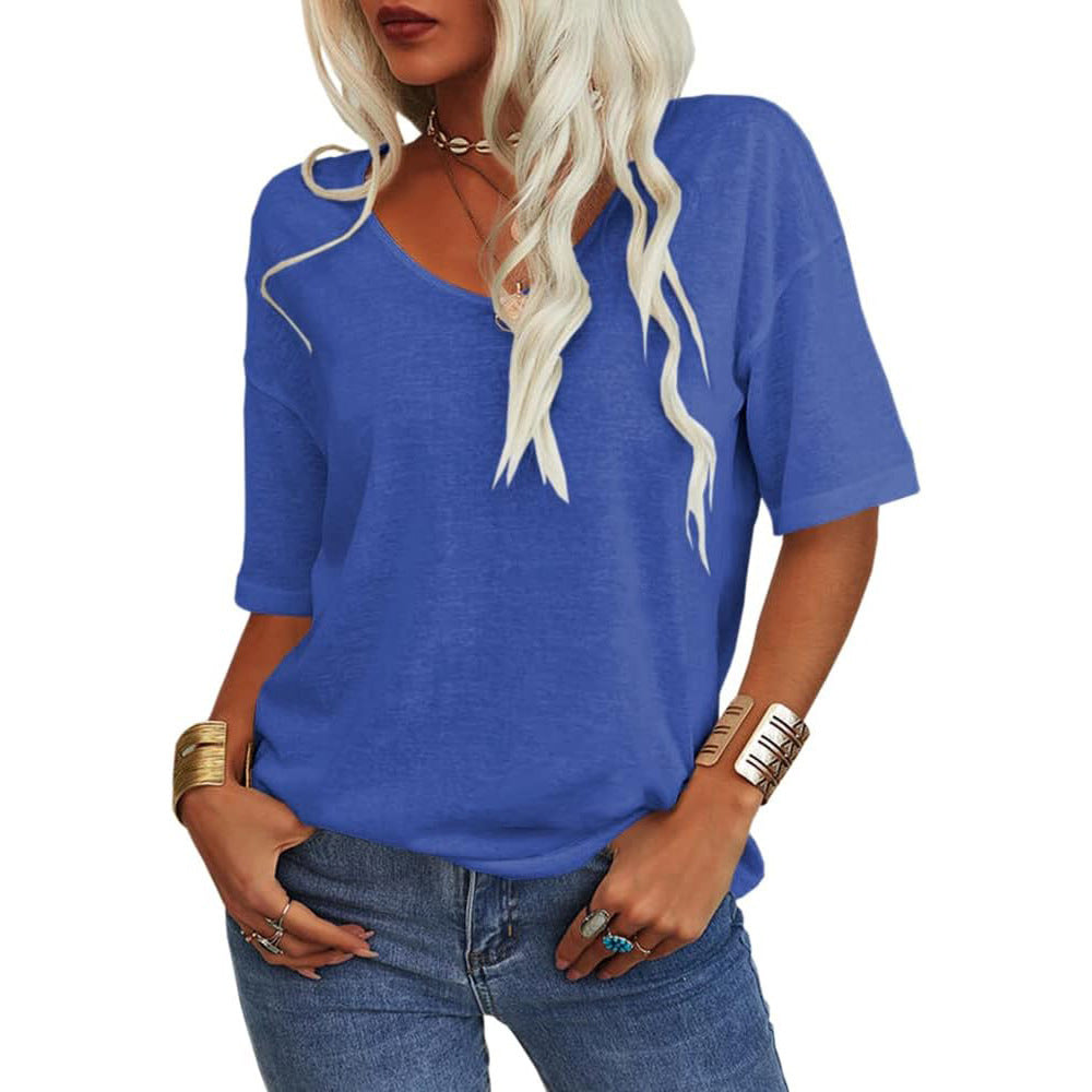 🔥 Best Seller | Women's Women Soft V Neck Tshirt Half Sleeve Lightweight Solid Color Loose Fit Minimalist Top Casual Comfortable Simple Womenswear shirts