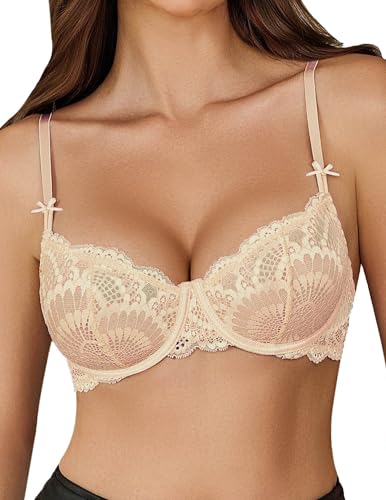 🔥 Best Seller | Women's Sexy Lace Push Up Plus Size Bra Sheer Balconette Underwire