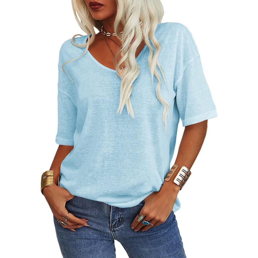 🔥 Best Seller | Women's Women Soft V Neck Tshirt Half Sleeve Lightweight Solid Color Loose Fit Minimalist Top Casual Comfortable Simple Womenswear shirts